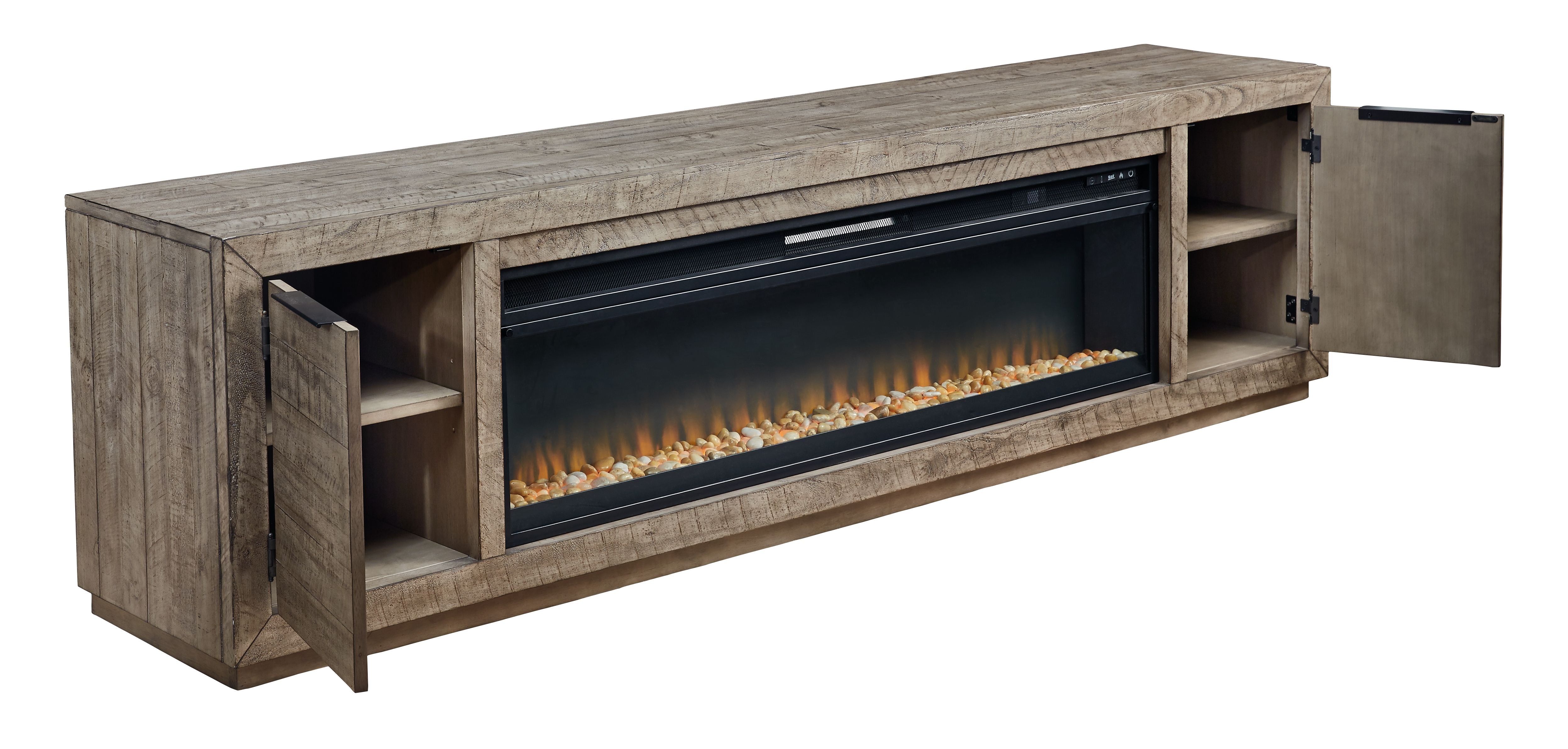 Krystanza - Weathered Gray - TV Stand with Wide Fireplace Insert