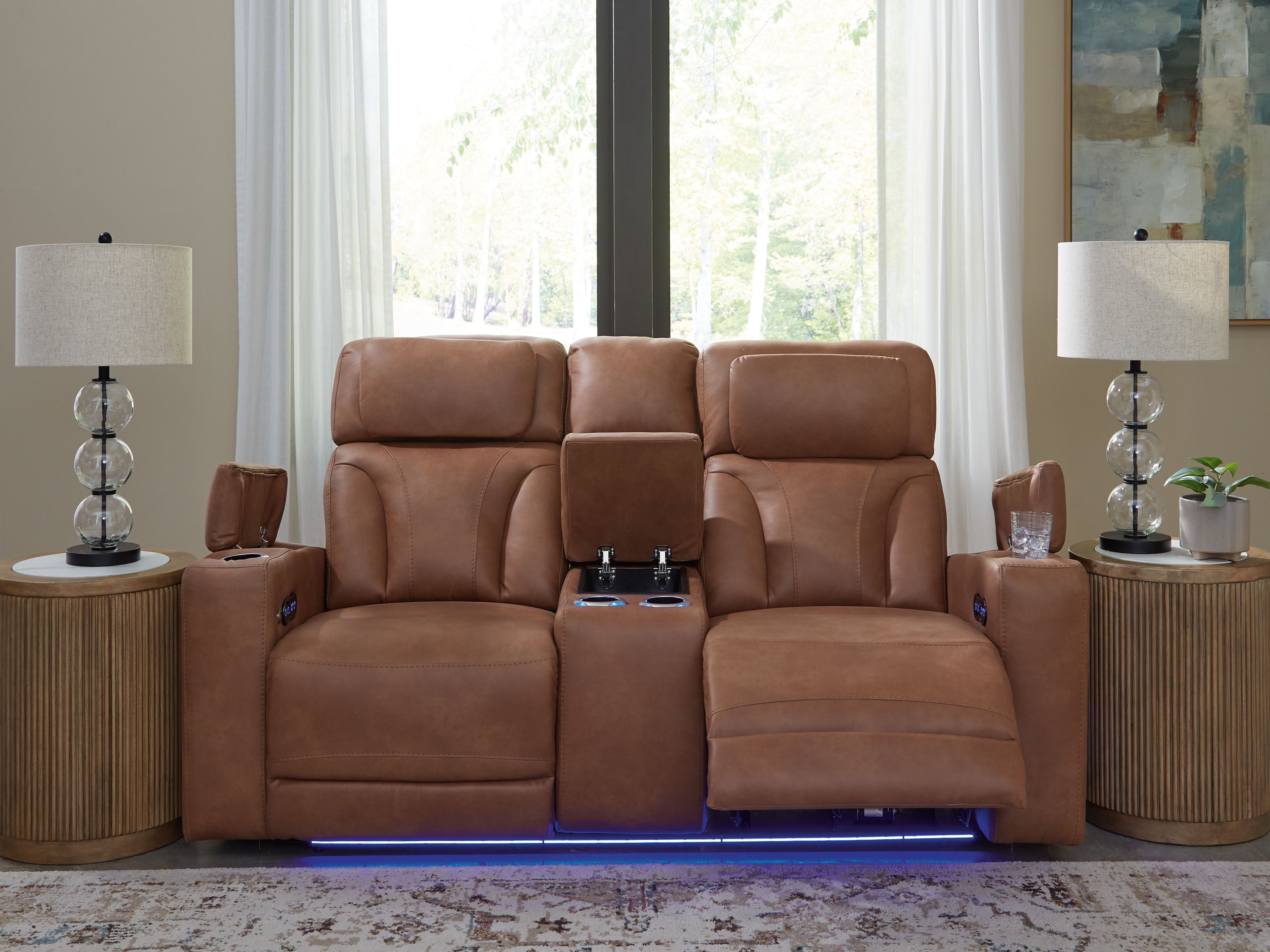 Clean-Slate - Caramel - Power Reclining Loveseat With Console / Adj Headrest