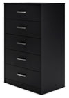 Finch - Black - Five Drawer Chest - 46" Height