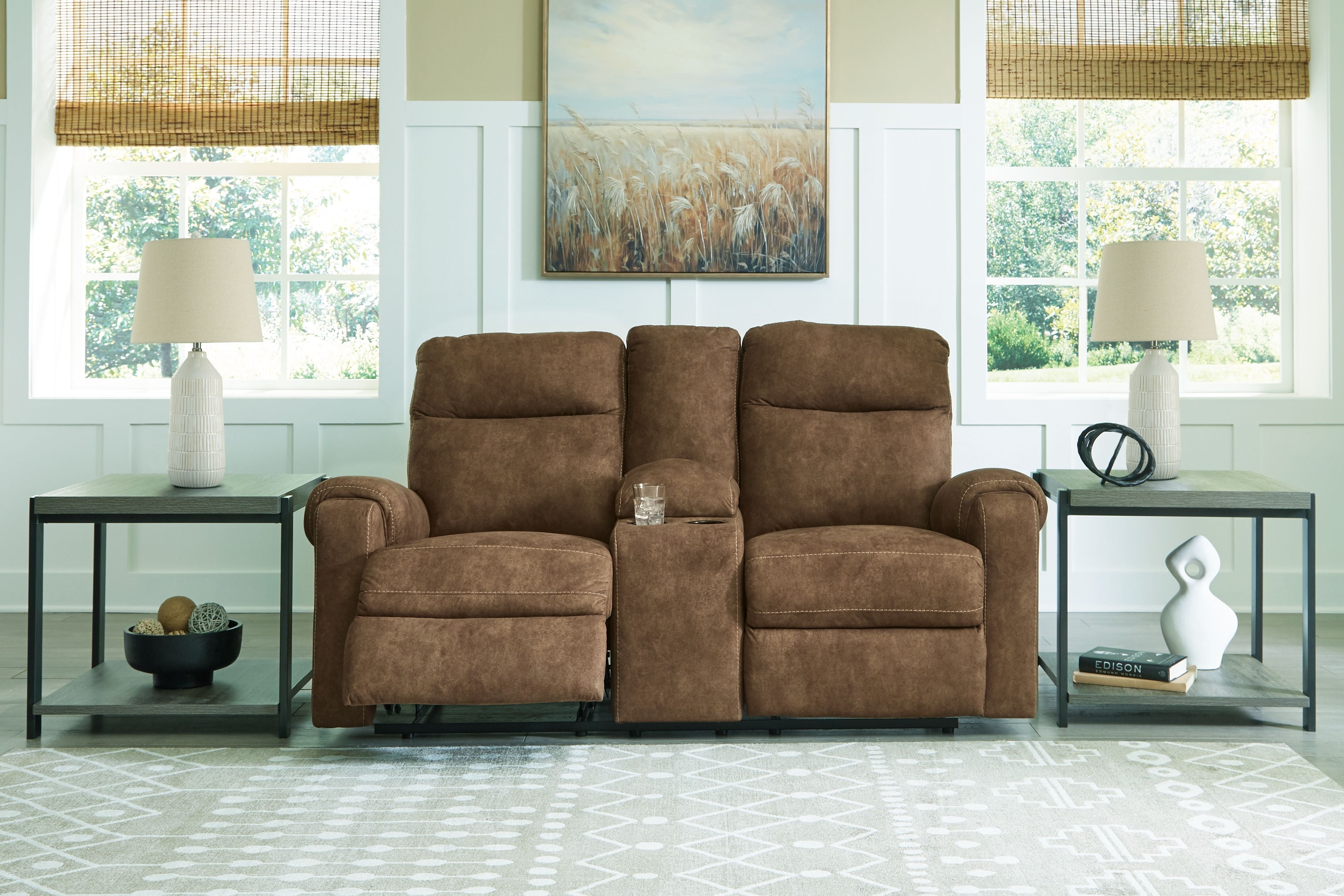 Edenwold - Brindle - Dbl Reclining Loveseat with Console