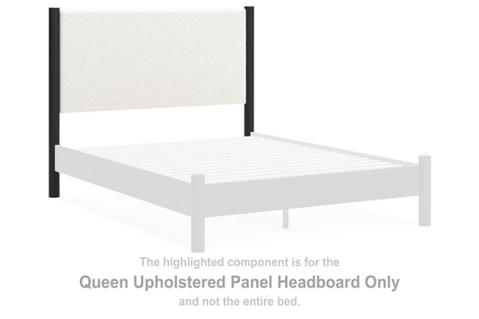 Cadmori - Black / White - Queen Upholstered Panel Headboard