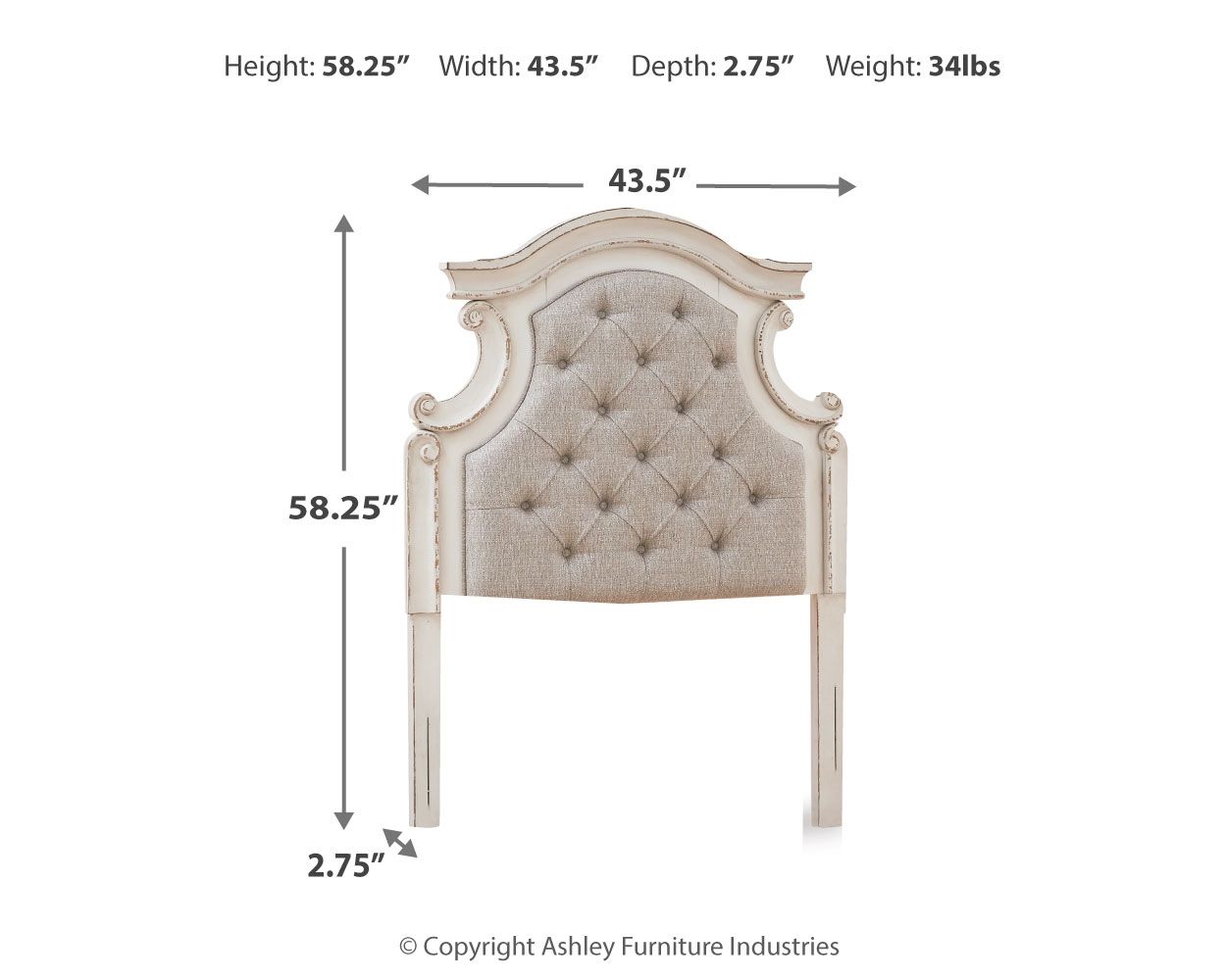 Realyn - Chipped White - Twin Uph Panel Headboard