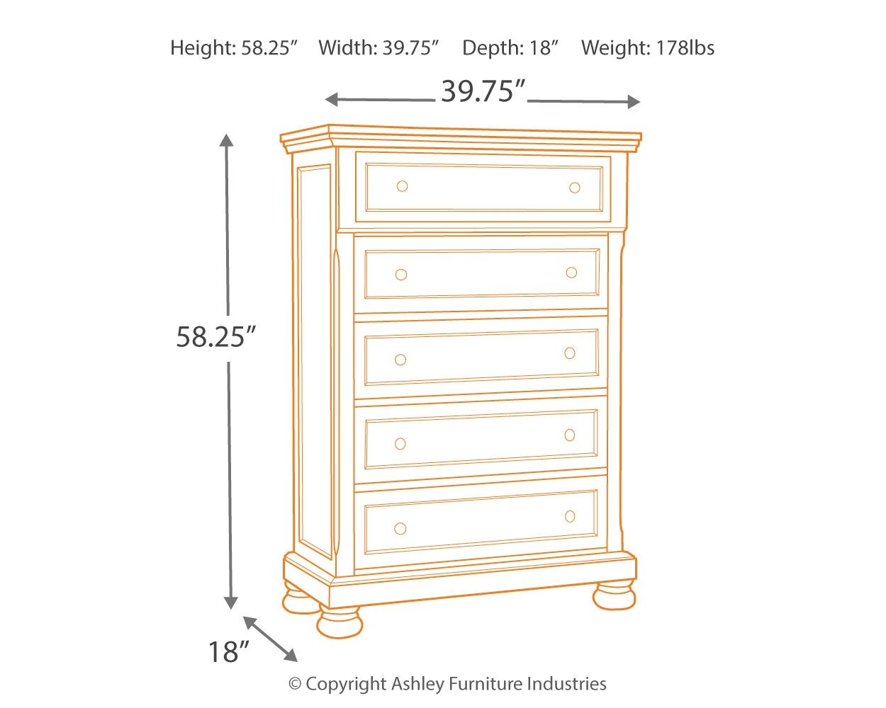 Flynnter - Medium Brown - Five Drawer Chest