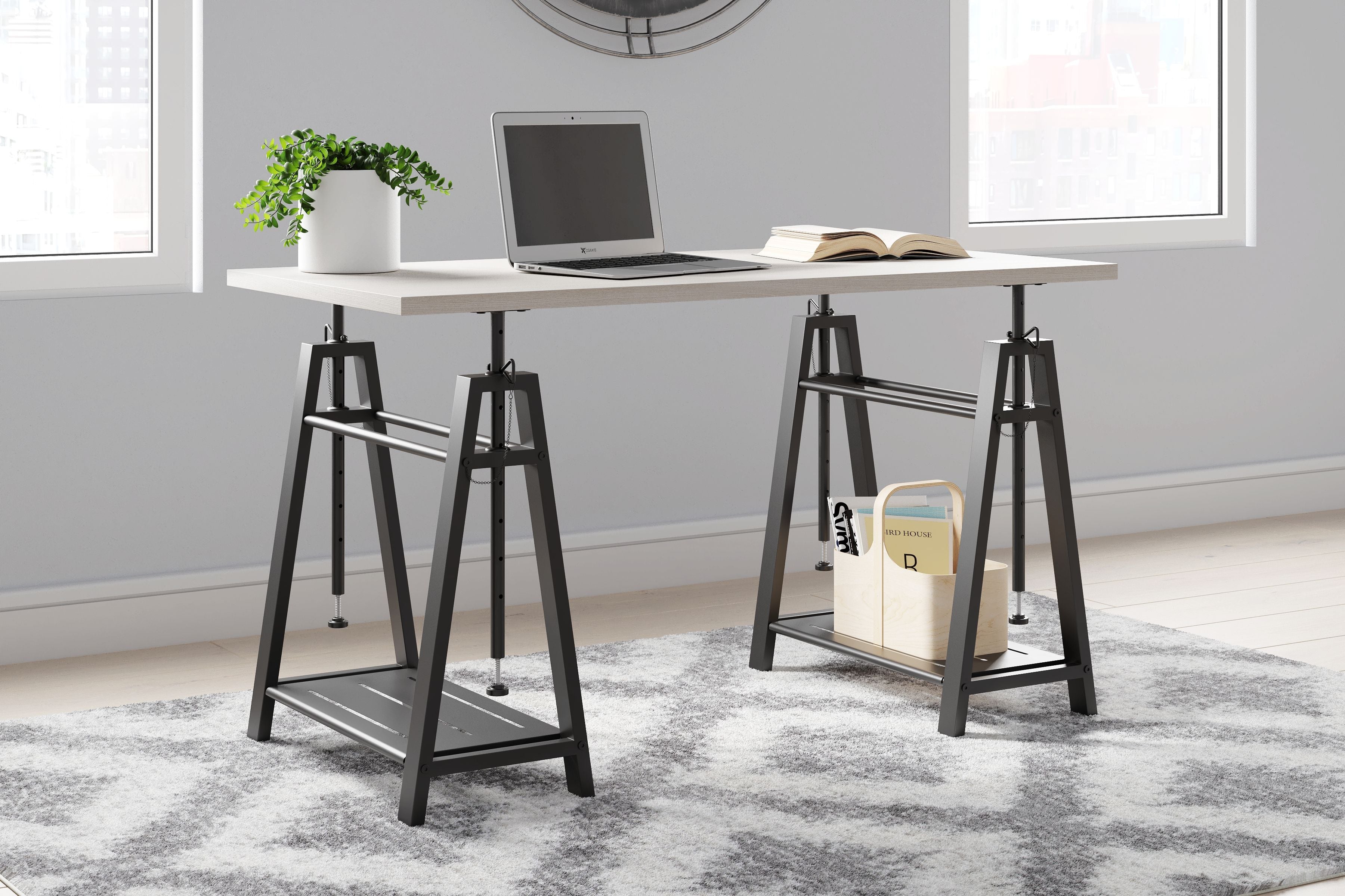 Bayflynn - White / Black - Adjustable Height Desk