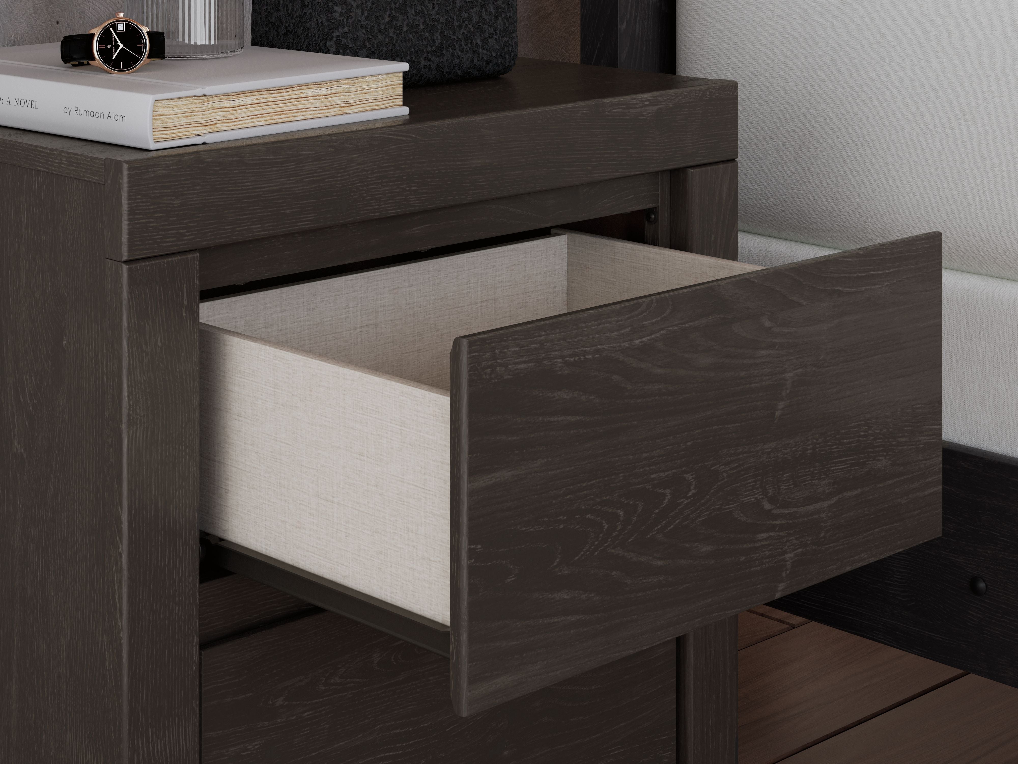 Fraluna - Charcoal - Two Drawer Night Stand