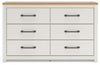 Linnocreek - White / Warm Brown - Six Drawer Dresser
