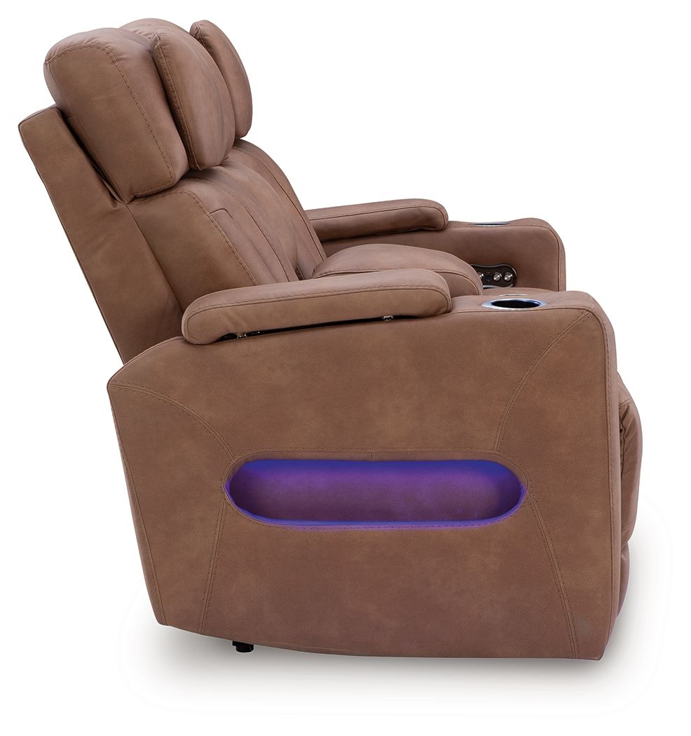 Clean-Slate - Caramel - Power Reclining Loveseat With Console / Adj Headrest