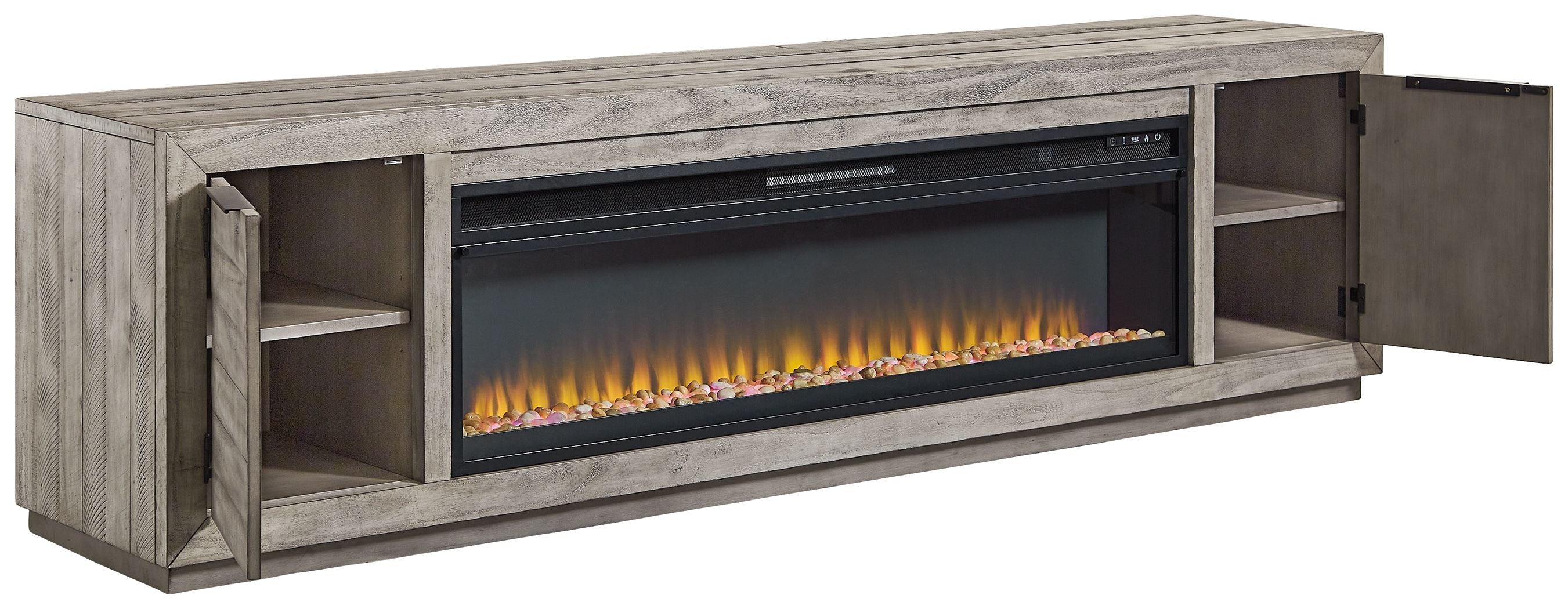 Naydell - Gray - 92" TV Stand with Wide Fireplace Insert