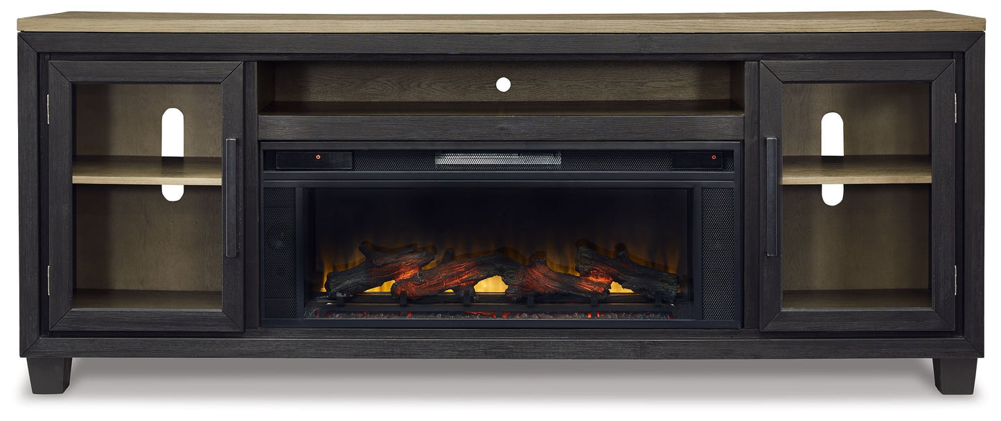 Foyland - Black / Brown - 83" TV Stand With Electric Infrared Fireplace Insert