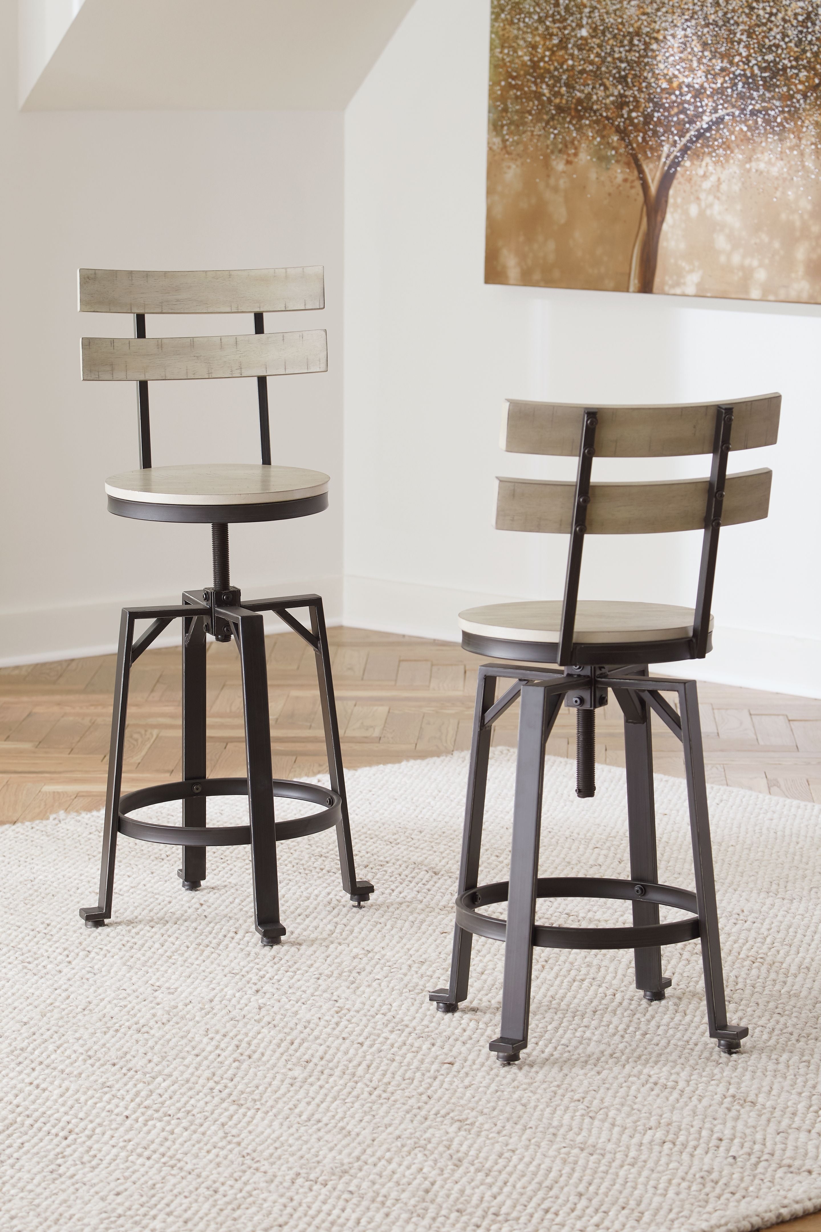 Karisslyn - Whitewash / Black - Swivel Barstool (Set of 2)