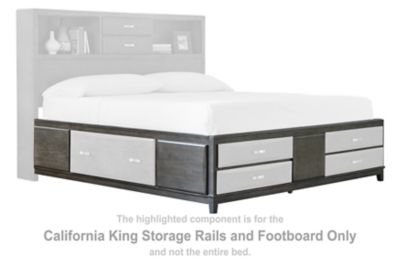 Caitbrook - Gray - California King Storage Rails and Ftbd