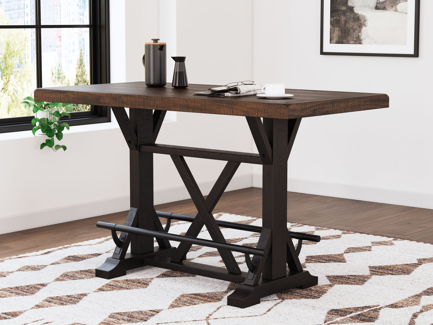 Valebeck - Rect Dining Room Counter Table With Wine Rack