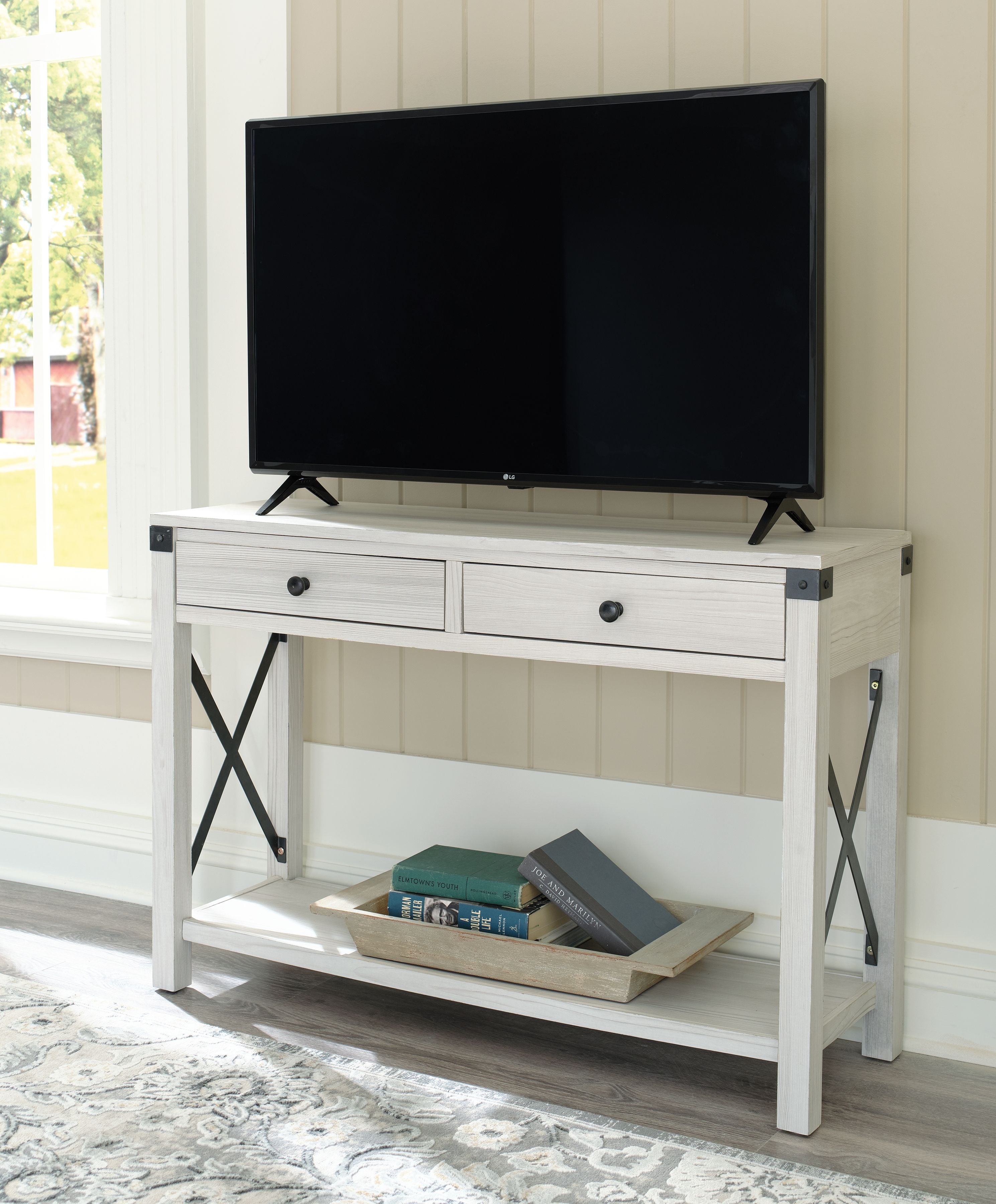 Bayflynn - Whitewash - Console Sofa Table With 2 Drawers