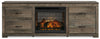 Trinell - Brown - 72" TV Stand With Faux Firebrick Fireplace Insert
