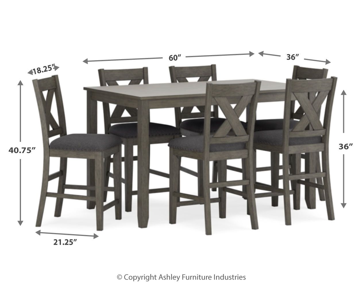 Caitbrook - Gray - Rect Drm Counter Table Set (Set of 7)