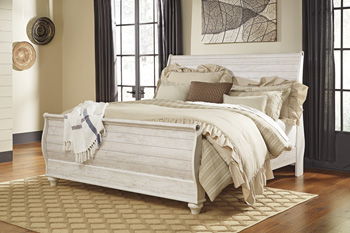 Willowton - Whitewash - King Sleigh Headboard With Faux Plank Design