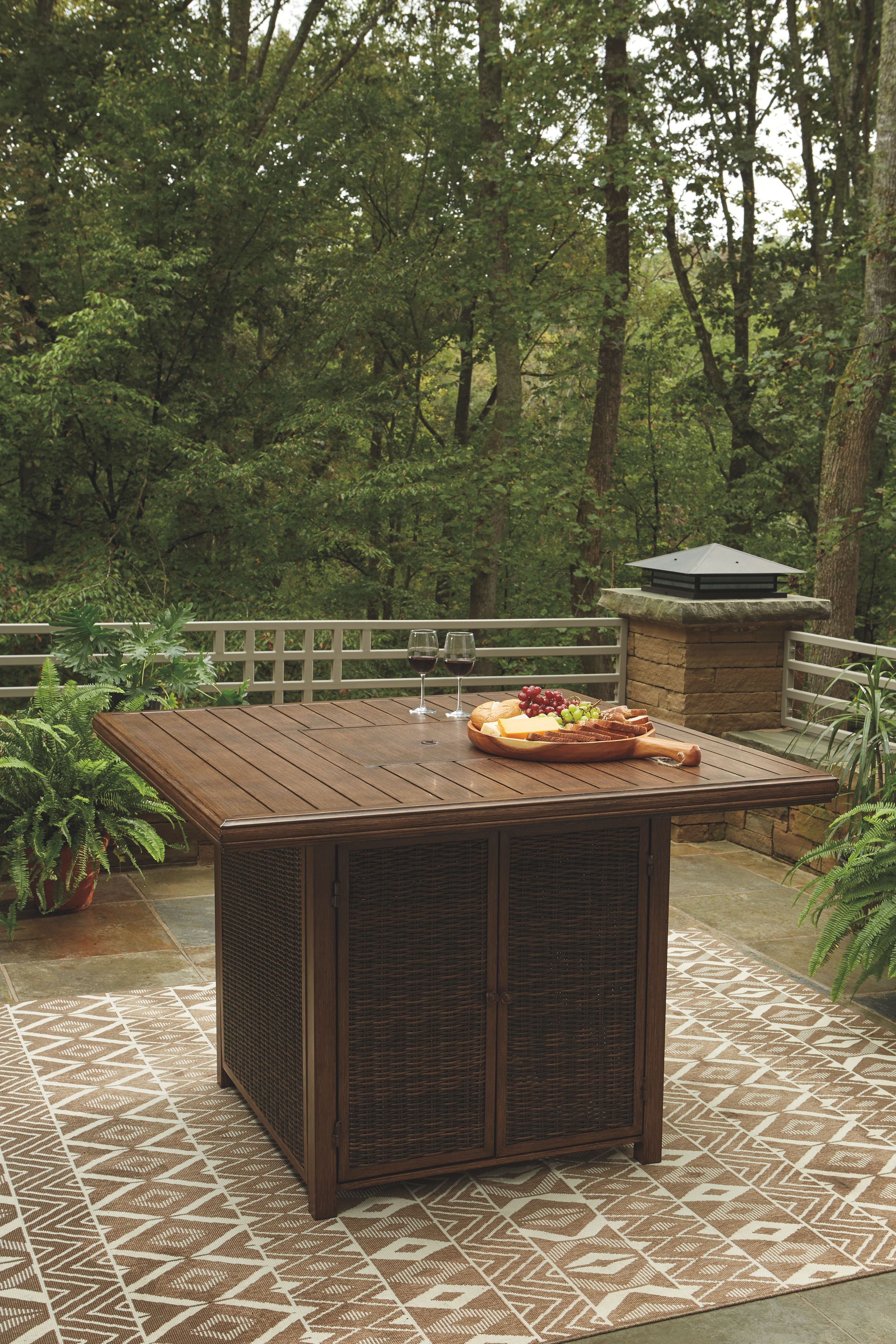 Paradise - Medium Brown - Square Bar Table w/Fire Pit