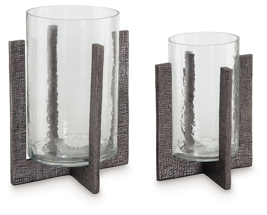 Garekton - Clear / Pewter Finish - Candle Holder Set (Set of 2)