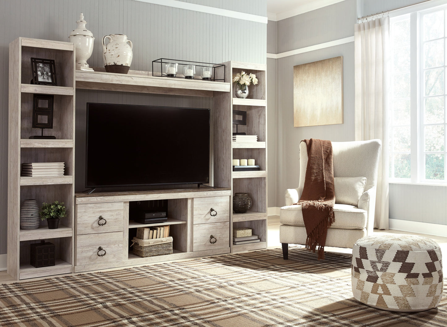 Willowton - Whitewash - 4-Piece Entertainment Center