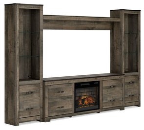 Trinell - Brown - 4-Piece Entertainment Center With 72" TV Stand And Faux Firebrick Fireplace Insert