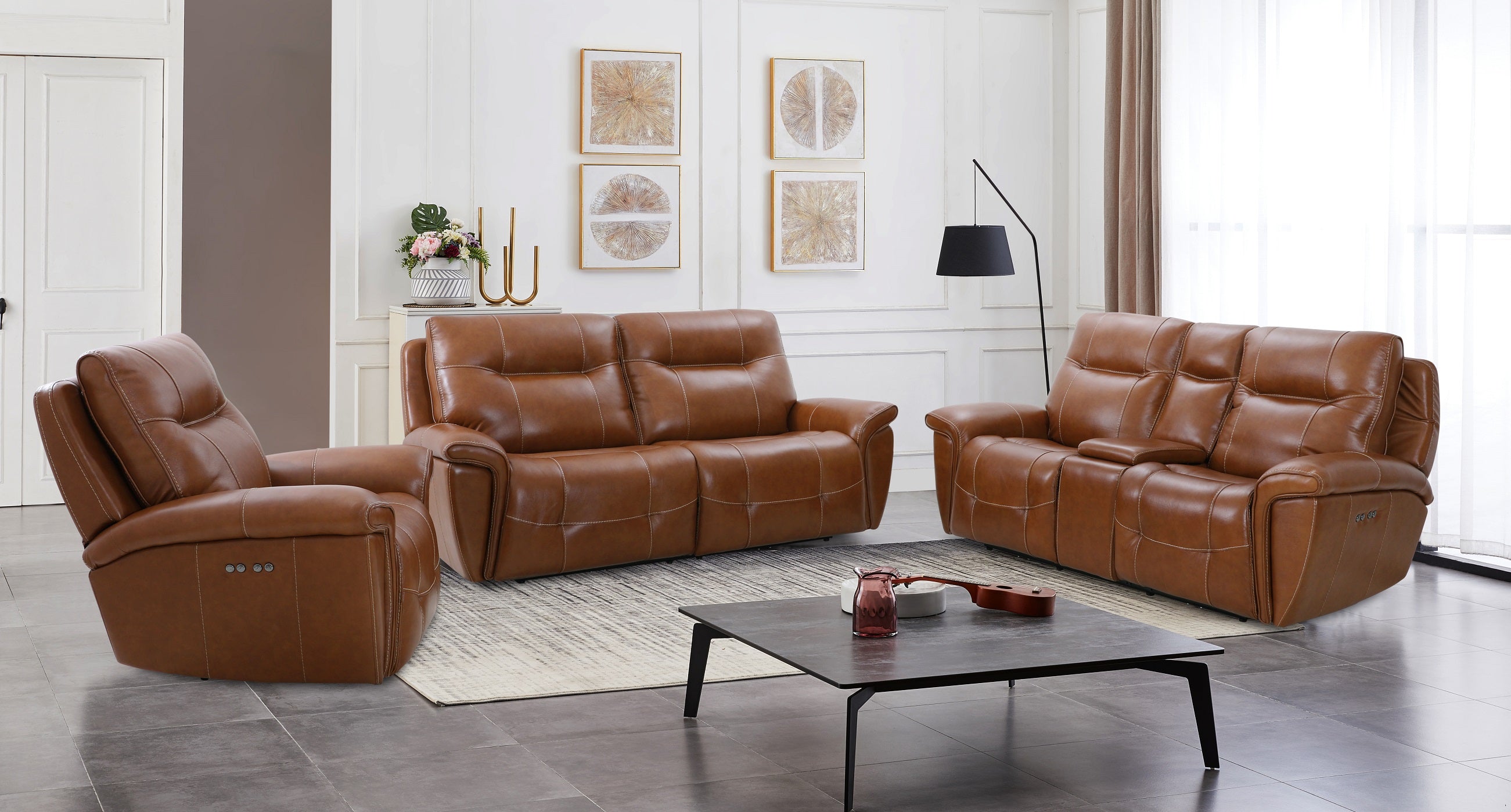 Buckskin Leather - 2 PC Reclining Sofa & Reclining Loveseat