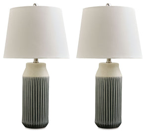 Afener - Blue / Beige - Ceramic Table Lamp (Set of 2)
