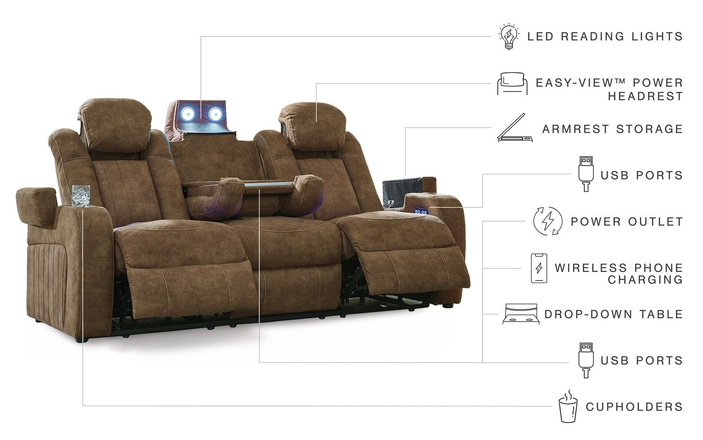 Wolfridge - Brindle - Power Reclining Sofa With Adj Headrest