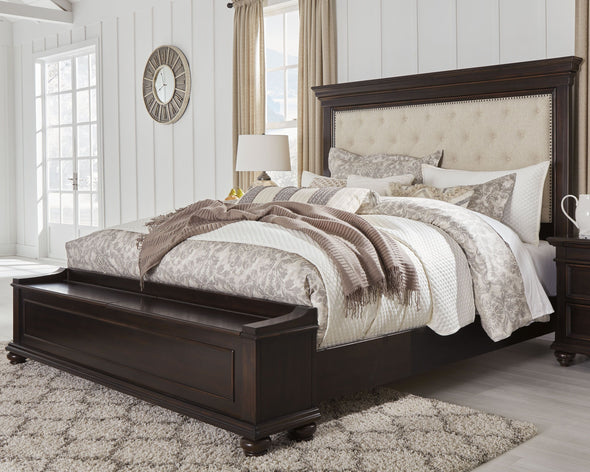 Brynhurst - Dark Brown -  Upholstered Bed with Storage
